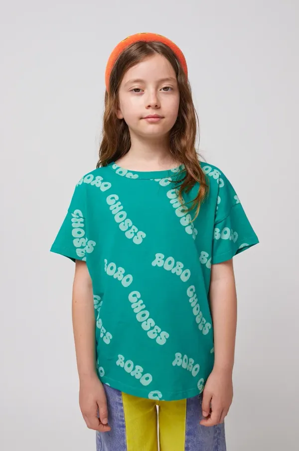Bobo Choses Otroška bombažna kratka majica Bobo Choses Wavy zelena barva, 125AC005