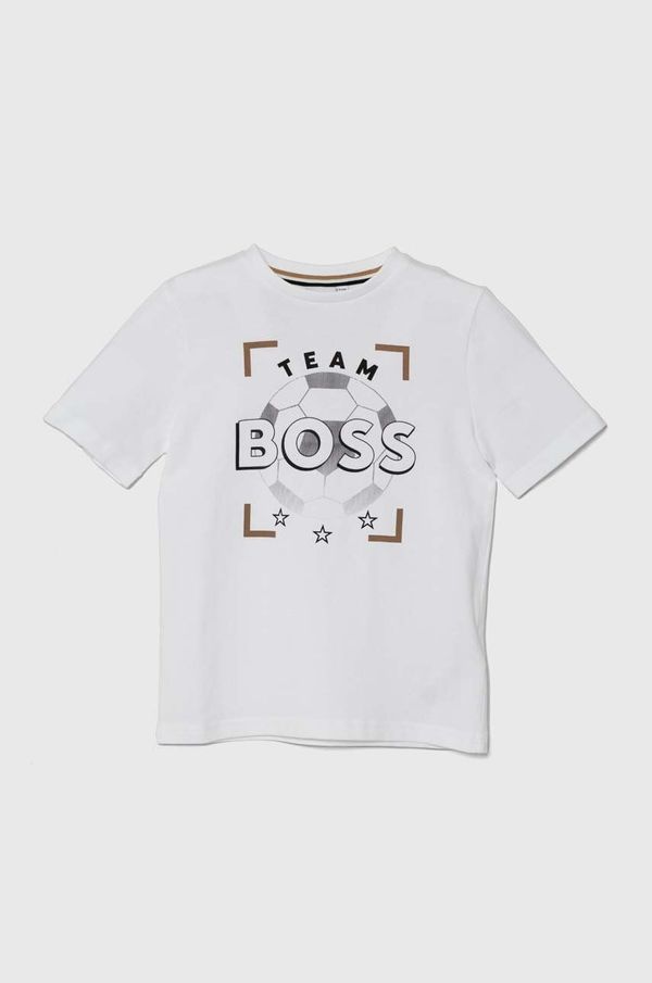 Boss Otroška bombažna kratka majica BOSS bela barva, J50729
