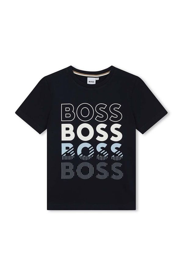 Boss Otroška bombažna kratka majica BOSS mornarsko modra barva