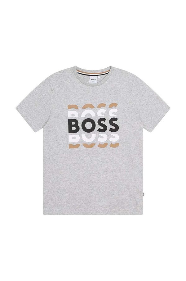 Boss Otroška bombažna kratka majica BOSS siva barva