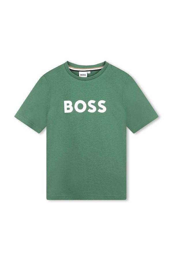 Boss Otroška bombažna kratka majica BOSS zelena barva
