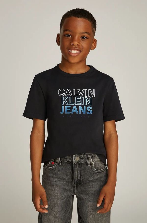 Calvin Klein Jeans Otroška bombažna kratka majica Calvin Klein Jeans 0 črna barva, IB0IB02362