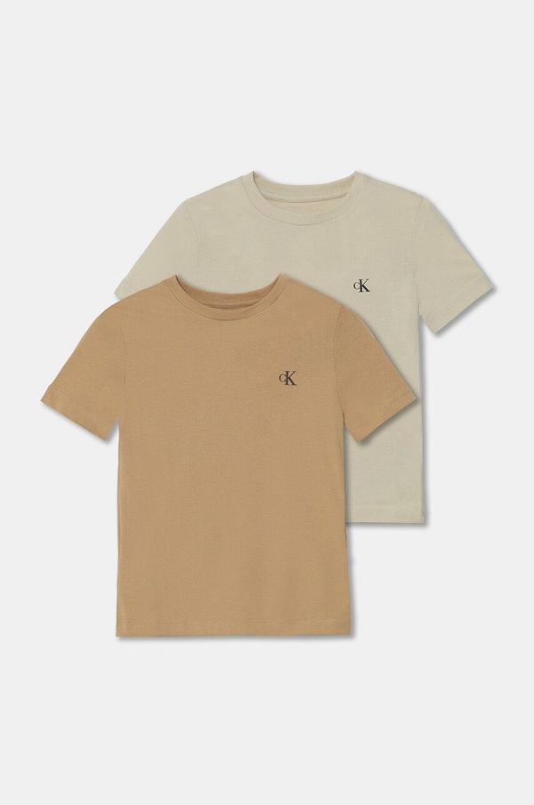 Calvin Klein Jeans Otroška bombažna kratka majica Calvin Klein Jeans 2-pack bež barva, IB0IB01093