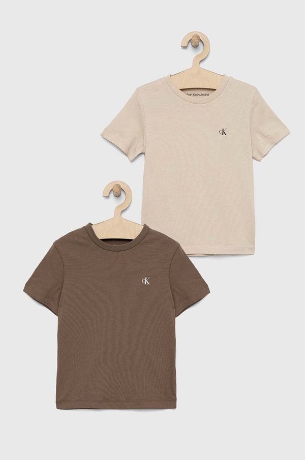 Calvin Klein Jeans Otroška bombažna kratka majica Calvin Klein Jeans 2-pack bež barva