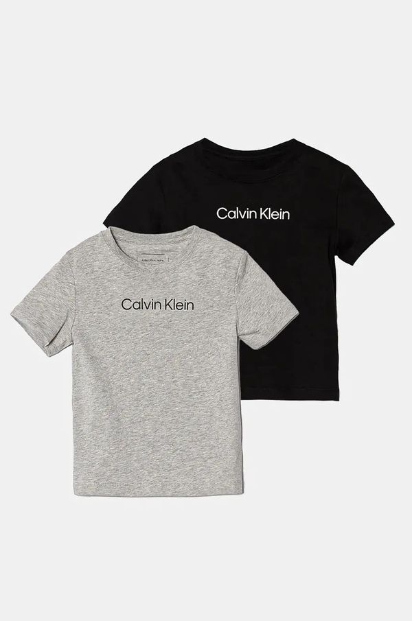 Calvin Klein Jeans Otroška bombažna kratka majica Calvin Klein Jeans 2-pack siva barva, IU0IU00690