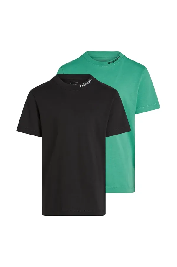 Calvin Klein Jeans Otroška bombažna kratka majica Calvin Klein Jeans 2-pack zelena barva, IB0IB02444