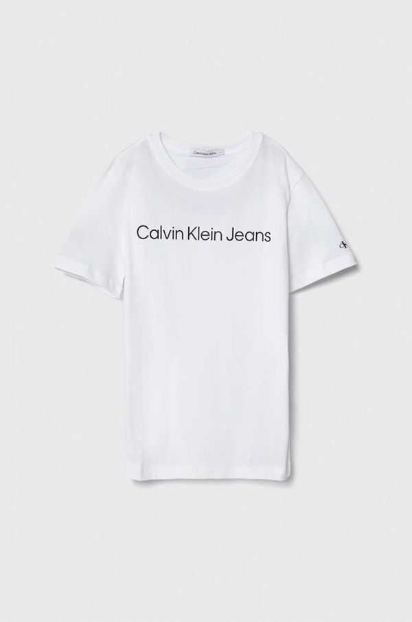 Calvin Klein Jeans Otroška bombažna kratka majica Calvin Klein Jeans bela barva
