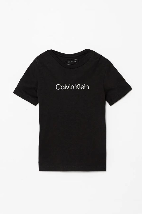 Calvin Klein Jeans Otroška bombažna kratka majica Calvin Klein Jeans črna barva, IU0IU00682