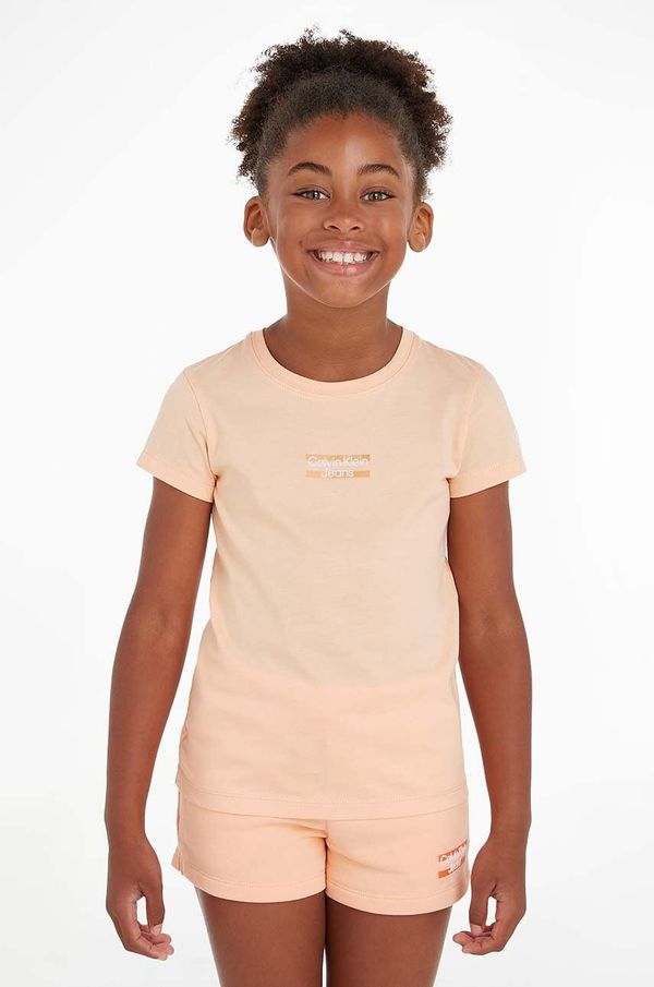 Calvin Klein Jeans Otroška bombažna kratka majica Calvin Klein Jeans oranžna barva