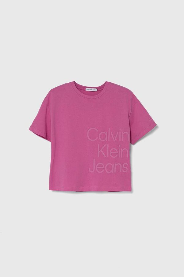 Calvin Klein Jeans Otroška bombažna kratka majica Calvin Klein Jeans roza barva