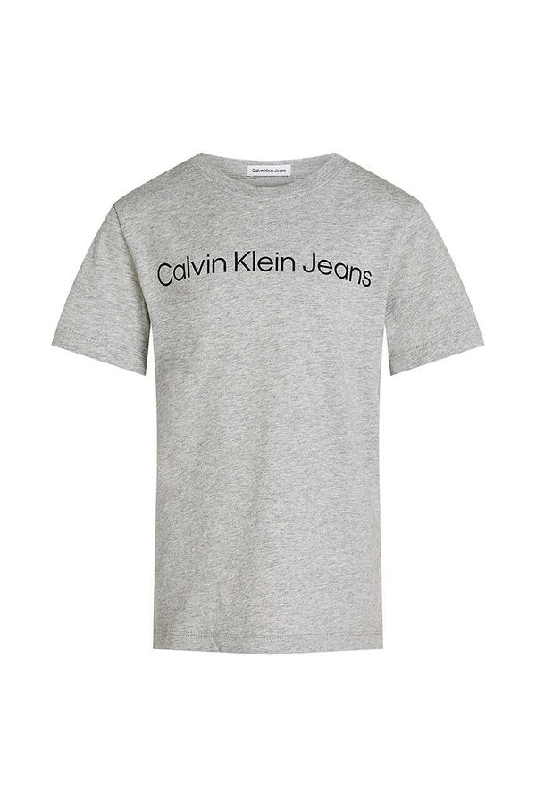 Calvin Klein Jeans Otroška bombažna kratka majica Calvin Klein Jeans siva barva, IU0IU00599