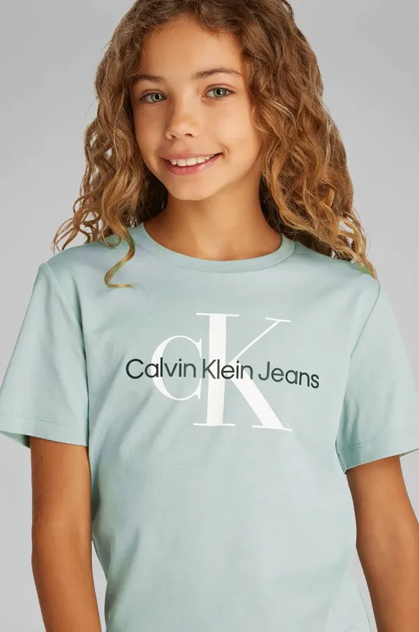 Calvin Klein Jeans Otroška bombažna kratka majica Calvin Klein Jeans turkizna barva, IU0IU00676