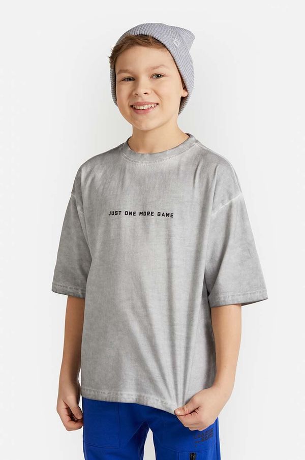Coccodrillo Otroška bombažna kratka majica Coccodrillo siva barva