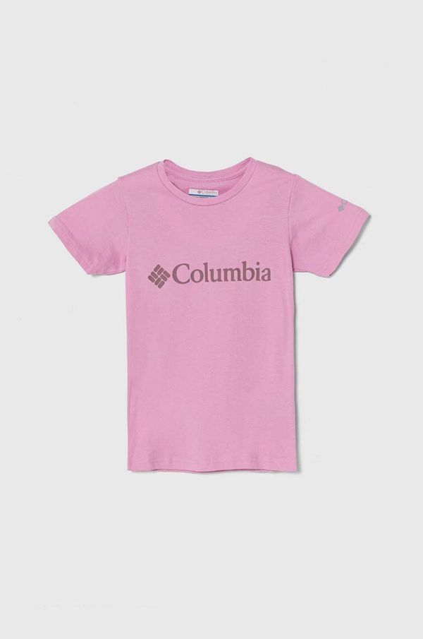 Columbia Otroška bombažna kratka majica Columbia Mission Lake Short roza barva