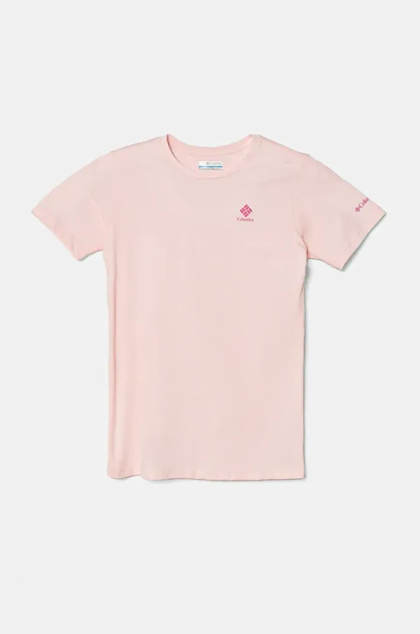 Columbia Otroška bombažna kratka majica Columbia roza barva