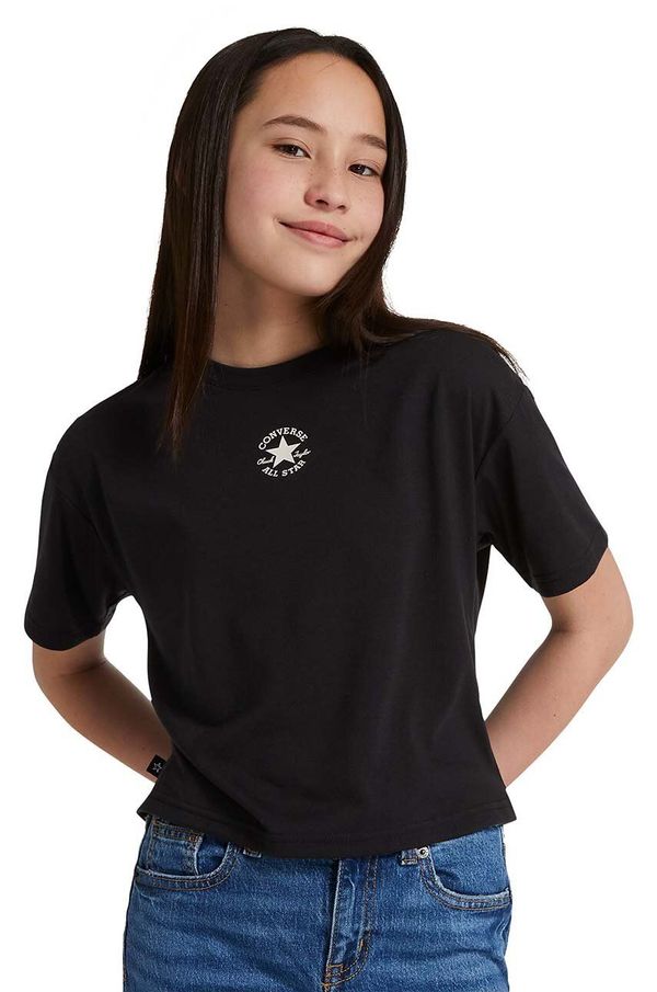 Converse Otroška bombažna kratka majica Converse črna barva