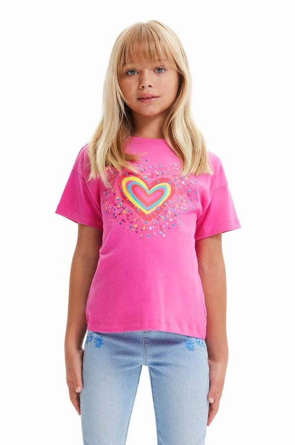 Desigual Otroška bombažna kratka majica Desigual roza barva