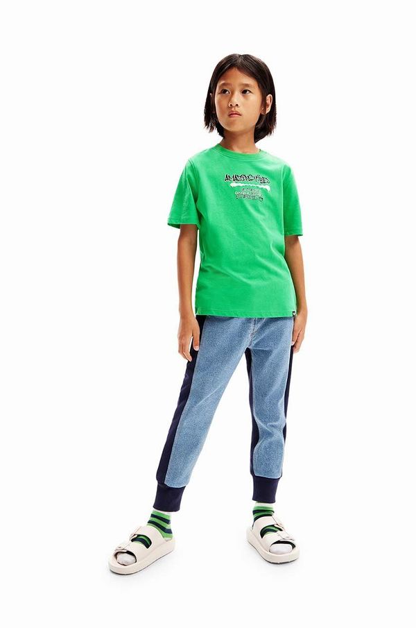Desigual Otroška bombažna kratka majica Desigual zelena barva