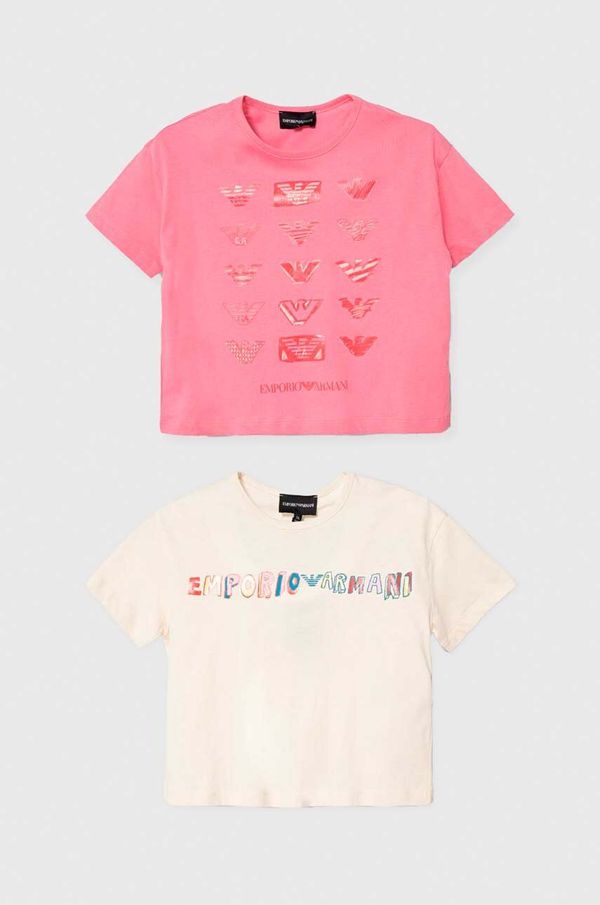 Emporio Armani Otroška bombažna kratka majica Emporio Armani 2-pack roza barva