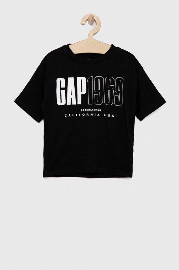 Gap Otroška bombažna kratka majica GAP črna barva