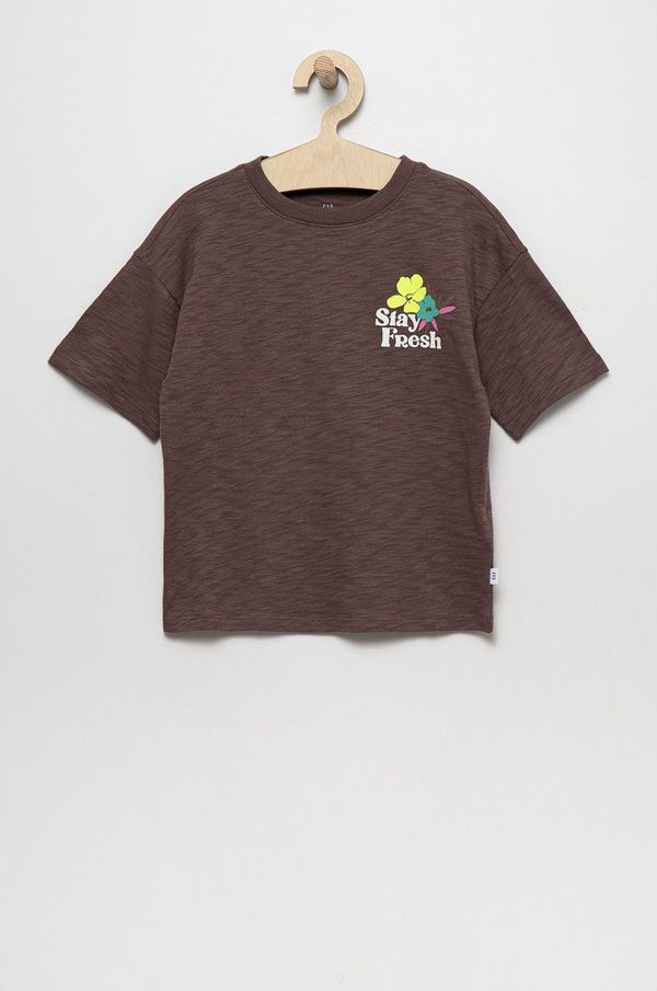 Gap Otroška bombažna kratka majica GAP rjava barva