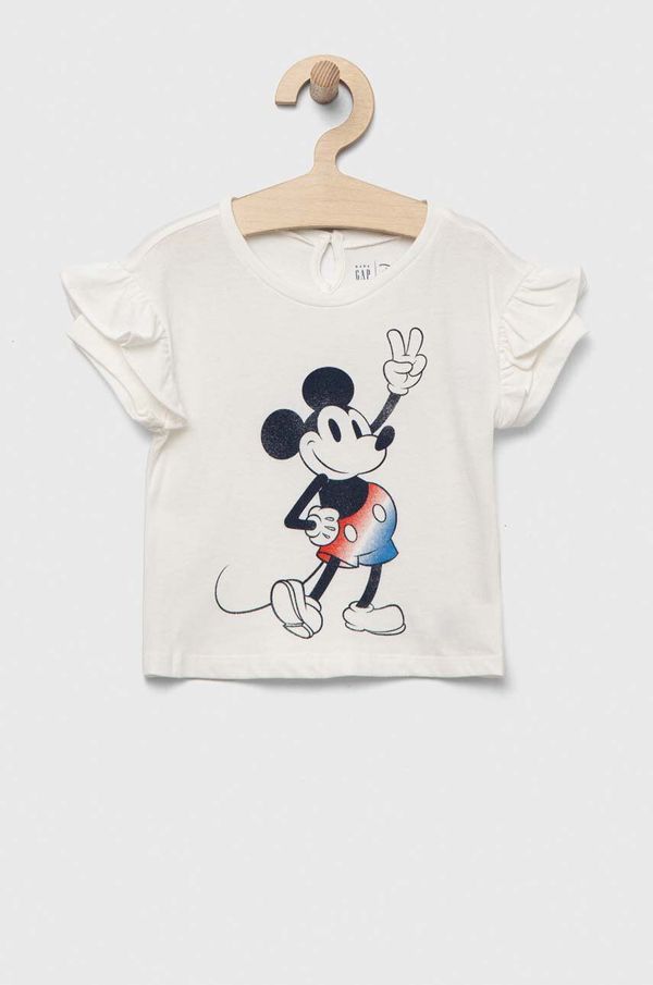 Gap Otroška bombažna kratka majica GAP x Disney bež barva