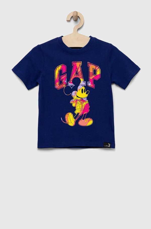 Gap Otroška bombažna kratka majica GAP x Disney mornarsko modra barva