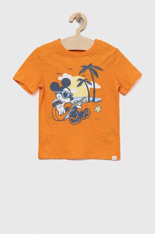 Gap Otroška bombažna kratka majica GAP x Disney oranžna barva