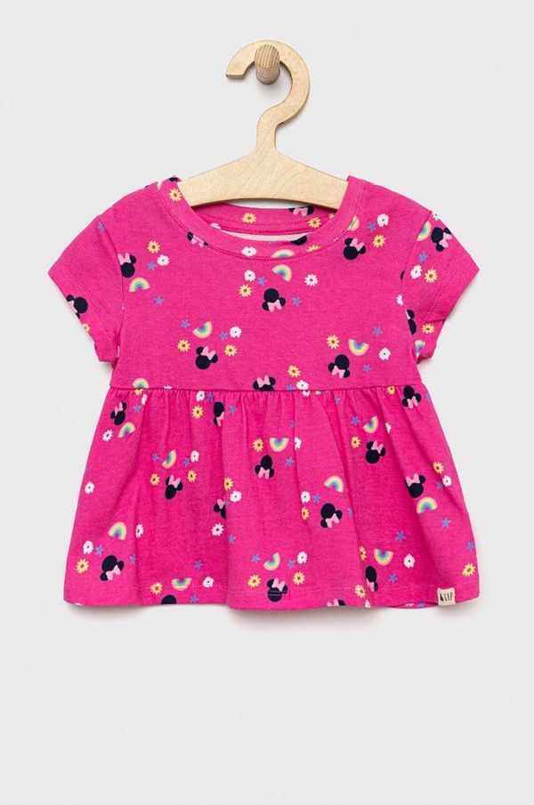 Gap Otroška bombažna kratka majica GAP x Disney roza barva