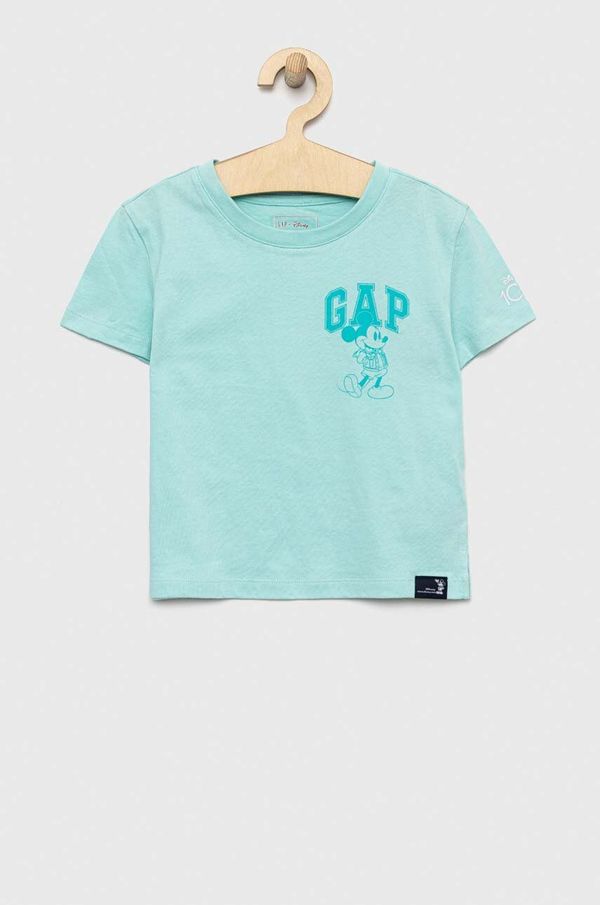 Gap Otroška bombažna kratka majica GAP x Disney turkizna barva