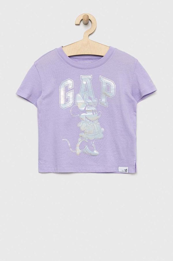 Gap Otroška bombažna kratka majica GAP x Disney vijolična barva