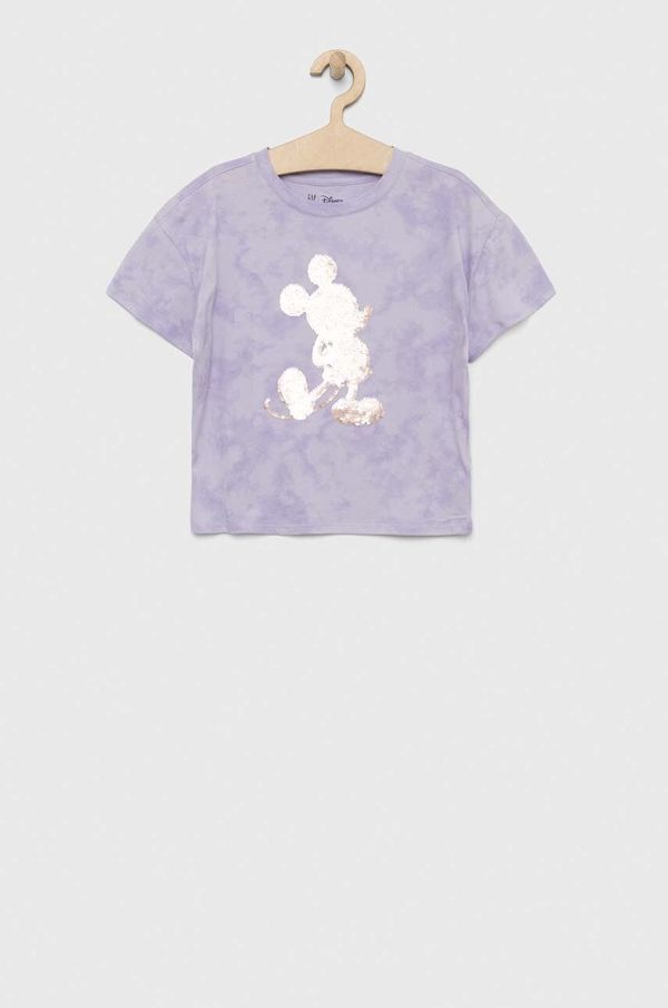 Gap Otroška bombažna kratka majica GAP x Myszka Miki vijolična barva