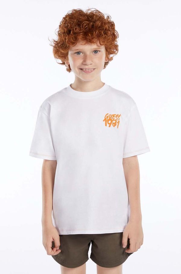 Guess Otroška bombažna kratka majica Guess bela barva