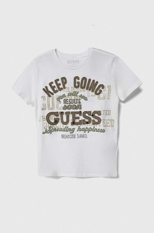Guess Otroška bombažna kratka majica Guess bela barva