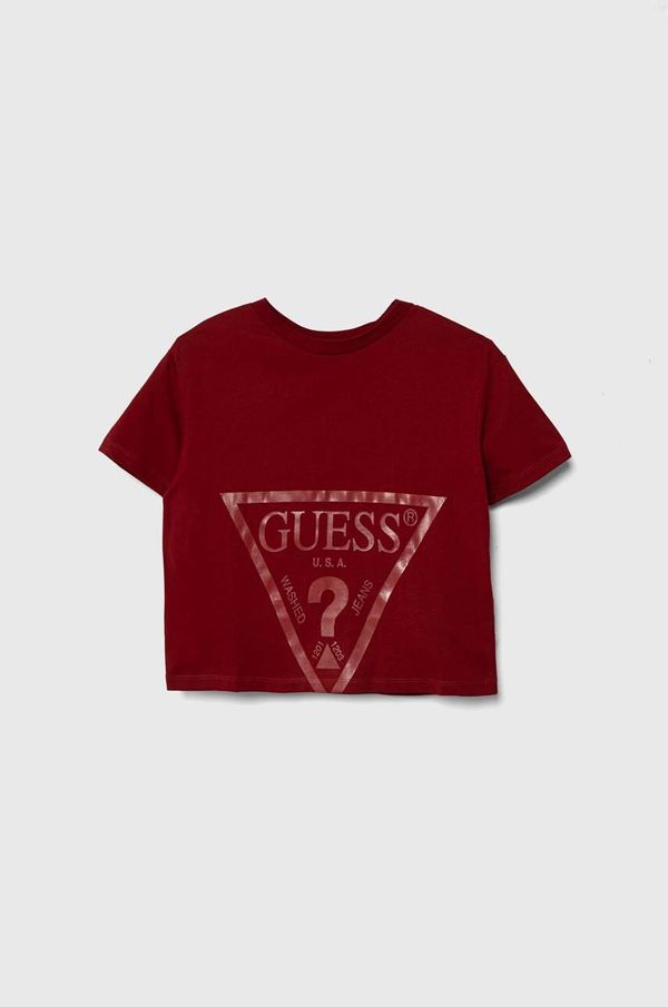 Guess Otroška bombažna kratka majica Guess bordo barva