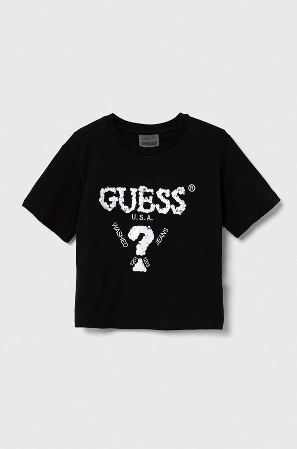 Guess Otroška bombažna kratka majica Guess črna barva, J4YI46 K8FQ4