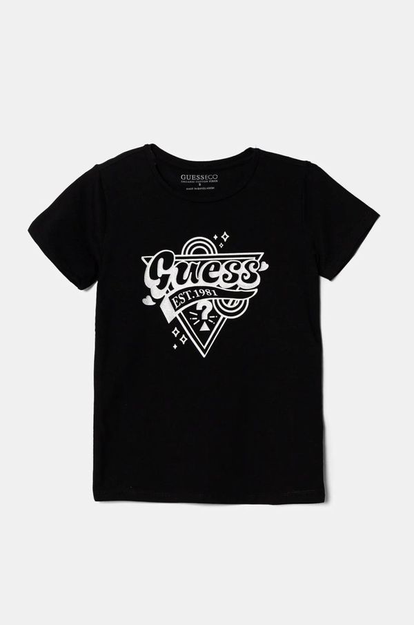 Guess Otroška bombažna kratka majica Guess črna barva, J5RI02 K6YW4