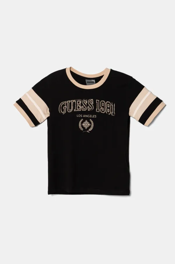 Guess Otroška bombažna kratka majica Guess črna barva, J5RI45 KA260