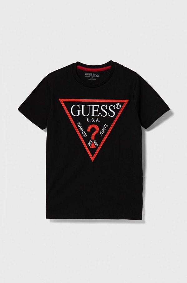 Guess Otroška bombažna kratka majica Guess črna barva