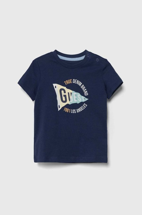 Guess Otroška bombažna kratka majica Guess mornarsko modra barva
