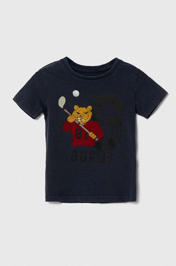 Guess Otroška bombažna kratka majica Guess mornarsko modra barva