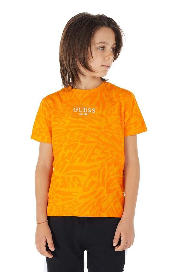 Guess Otroška bombažna kratka majica Guess oranžna barva