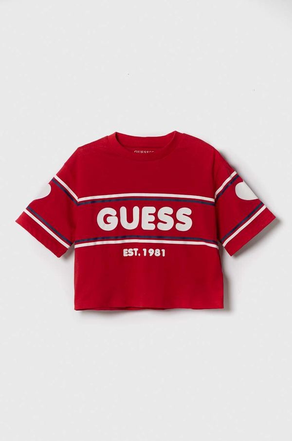 Guess Otroška bombažna kratka majica Guess rdeča barva