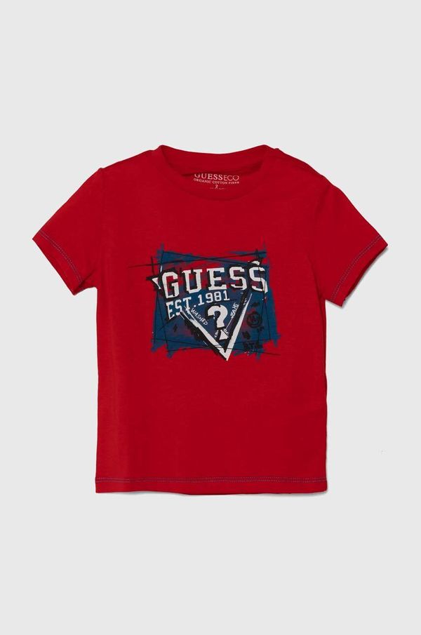 Guess Otroška bombažna kratka majica Guess rdeča barva, N4YI00 K8HM4