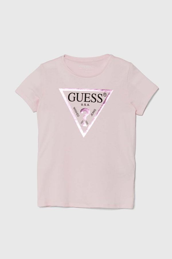 Guess Otroška bombažna kratka majica Guess roza barva, J73I56 K8HM0