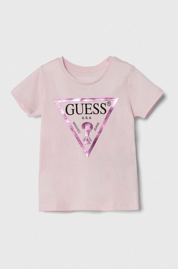 Guess Otroška bombažna kratka majica Guess roza barva, K73I56 K8HM0