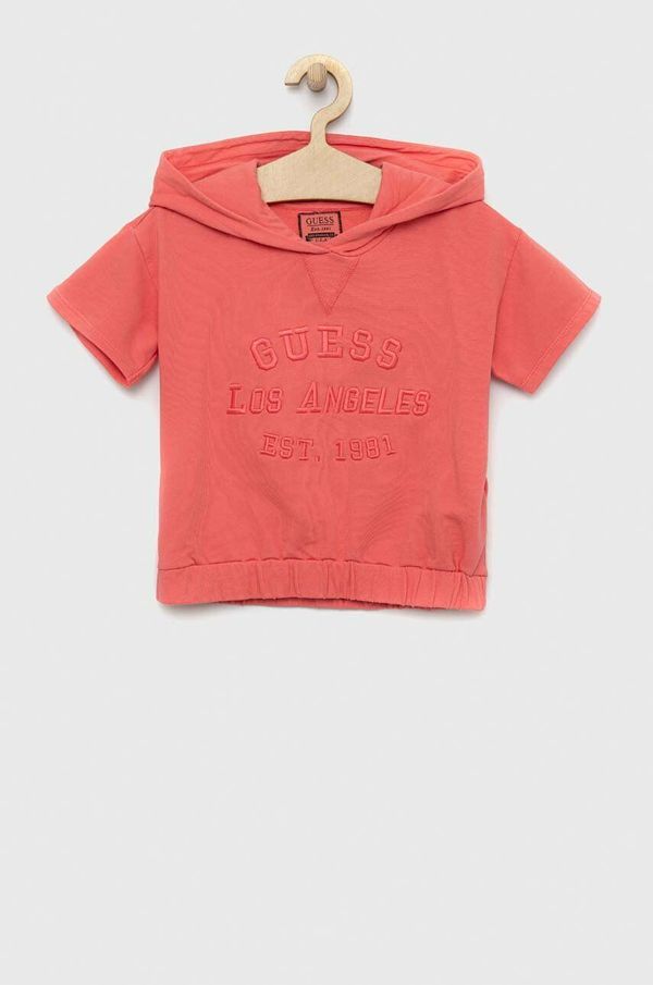 Guess Otroška bombažna kratka majica Guess roza barva