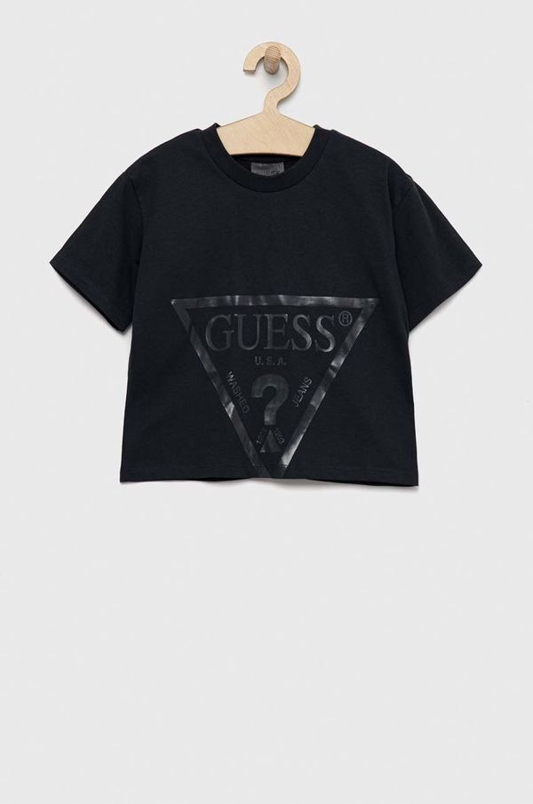 Guess Otroška bombažna kratka majica Guess siva barva