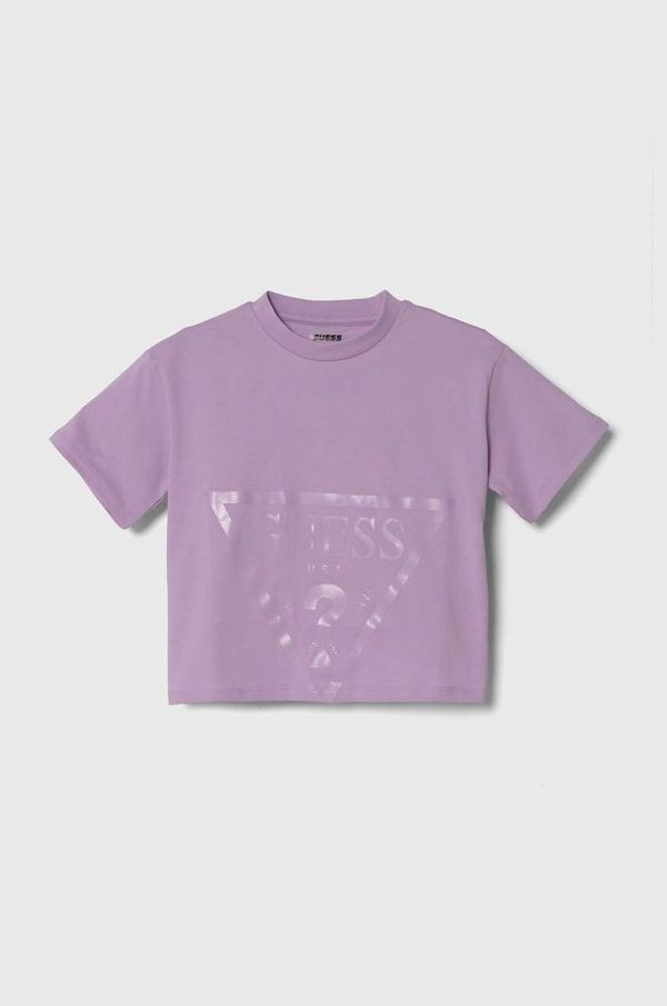Guess Otroška bombažna kratka majica Guess vijolična barva
