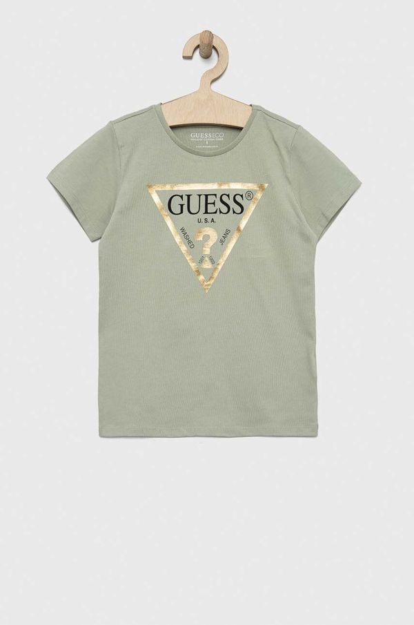 Guess Otroška bombažna kratka majica Guess zelena barva